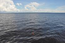 Menino nada solitário no Rio Negro, na Ponta Negra, em Manaus - AM